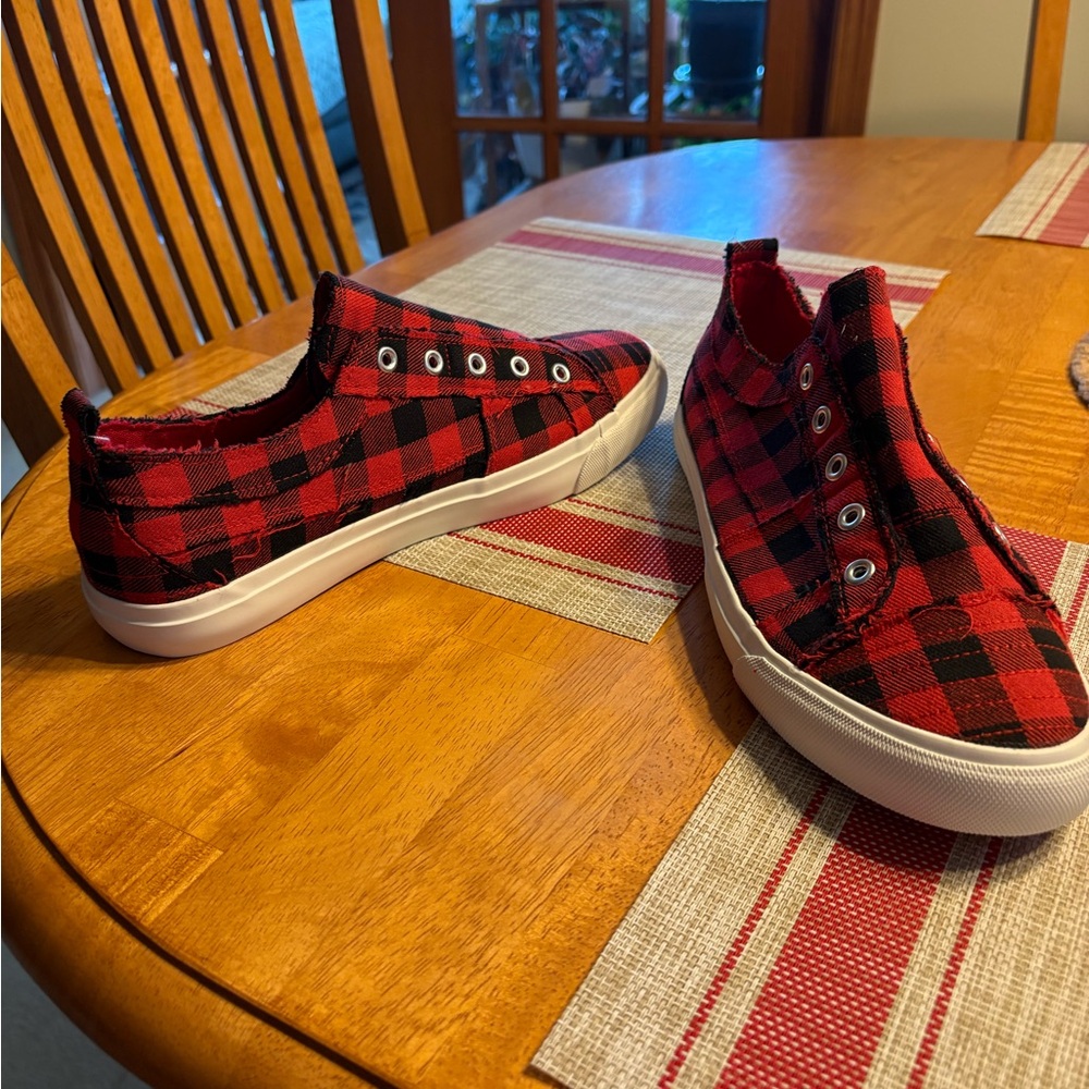 Corkys Red and Black Plaid Slip-On Sneakers